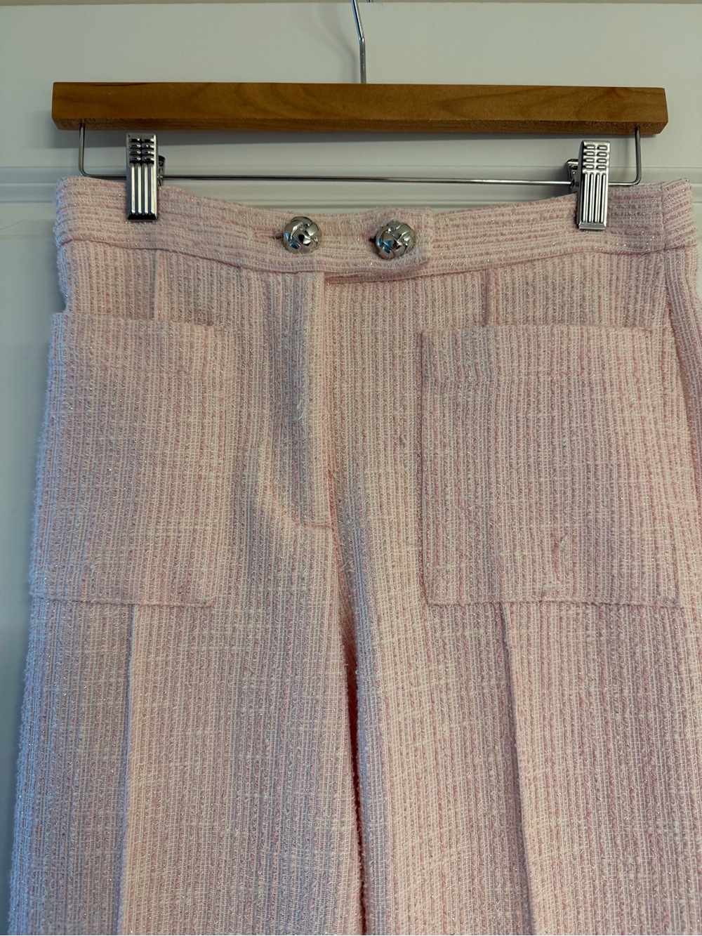 Zara Women's Pink Tweed Wide-Leg Pants